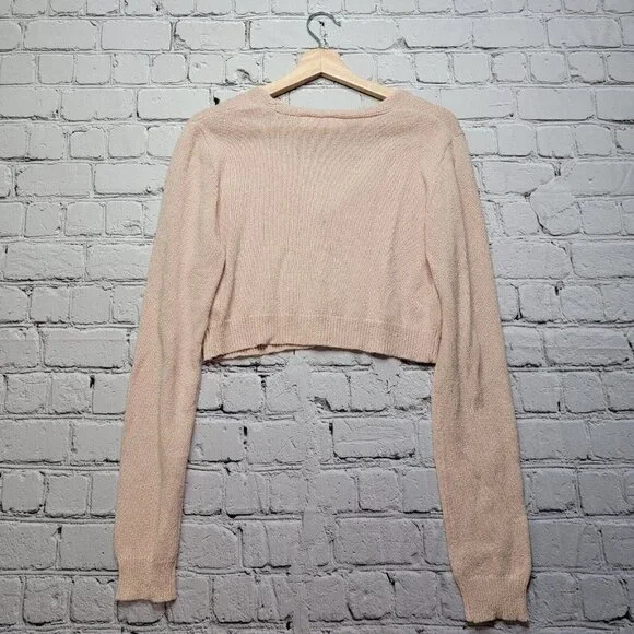 Double Zero Ballerina Pink Cropped Cardigan Sweater Size L - Picture 9 of 12